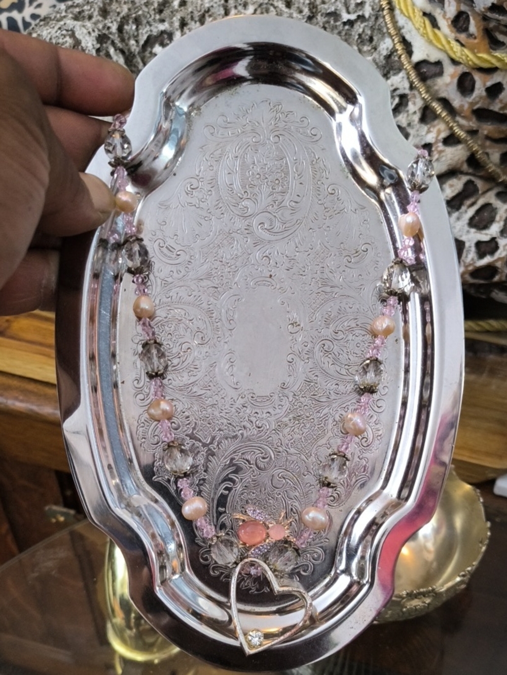 Artisan Freshwater Pearl & Faceted Crystal Statement Necklace — Hand-Forged Ster